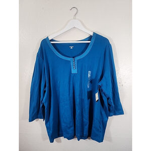 St. John's Bay Bayou Teal 3/4 Sleeve Round Neck Top Size 3X NWT